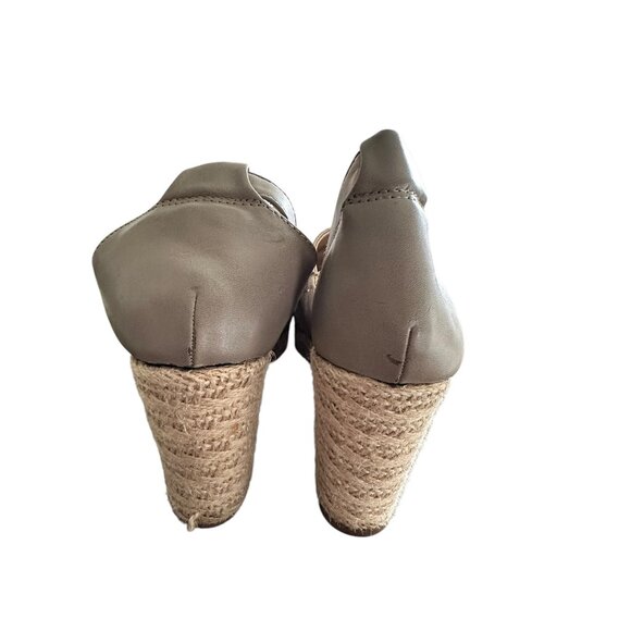 Peep-Toe Espadrille Wedge Sandals Size 40 Beige Faux Leather & Jute With Buckle - Picture 2 of 5